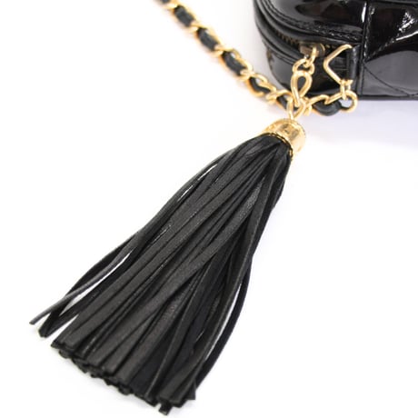 CHANEL Camera Bag with Fringe Charm Quilted Patent Black #75560