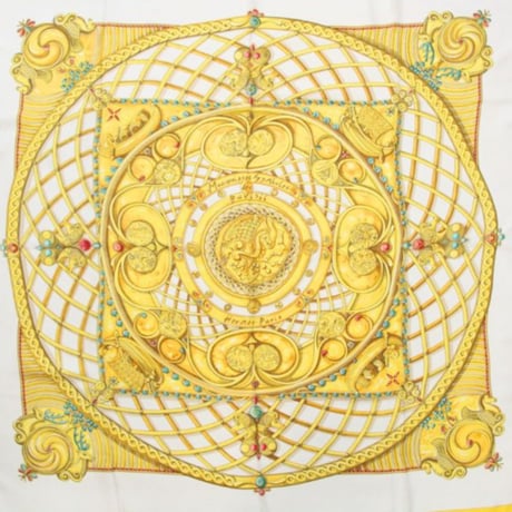 HERMES Carre 90 Silk 100% Scarf Stole "Monnaieset Symboles des pavisii" #76417