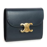 CELINE Small Triomphe Flap Wallet Shiny Calfskin Teal Blue #19941