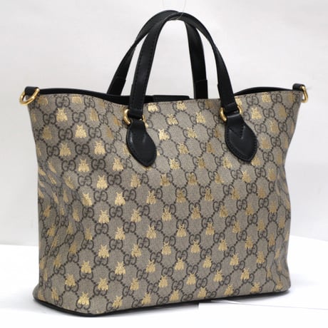 GUCCI Tote Bag GG Supreme Bees Canvas Beige Black #75809