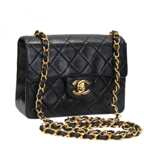 CHANEL Mini Square Flap Bag Quilted Lambskin Black #76635