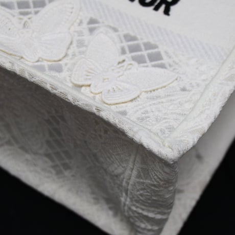 Christian Dior Small Book Tote Bag D-Lace Butterfly Canvas White #76138