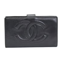 CHANEL CC Logo Bifold Wallet Lambskin Black #76331