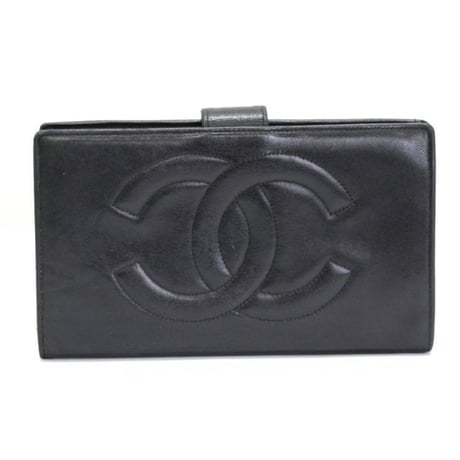 CHANEL CC Logo Bifold Wallet Lambskin Black #76331