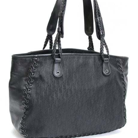 Christian Dior Ethnic Tote Bag Oblique Canvas Leather Black #76439