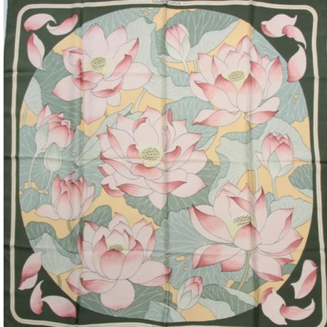 HERMES Carre 90 Silk 100% Scarf Stole "FLEURS DE LOTUS" #76754