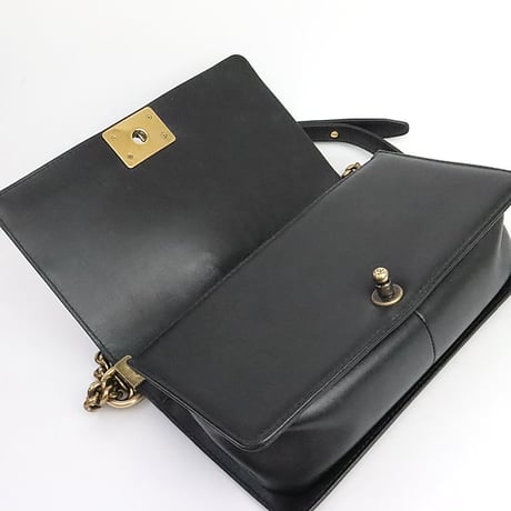 CHANEL Old Medium Boy Chanel 25 Flap Bag Quilted Lambskin Black ＃19640