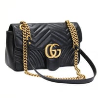 GUCCI Medium GG Marmont Flap Bag Quilted Leather Black #75949
