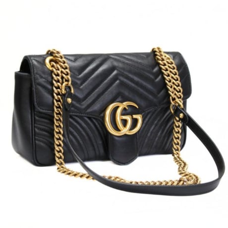 GUCCI Medium GG Marmont Flap Bag Quilted Leather Black #75949