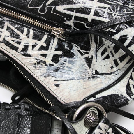Balenciaga Small Le Cagole Shoulder Bag Graffiti Leather Black #76284