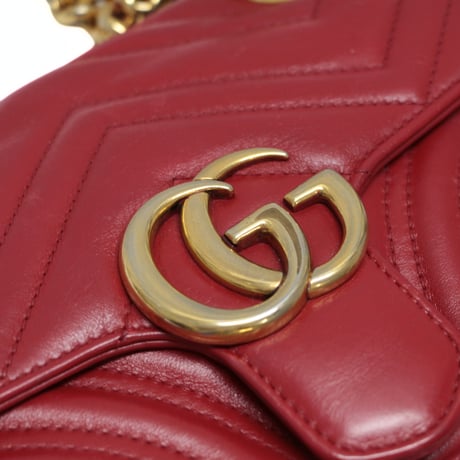 GUCCI Small GG Marmont Flap Bag Quilted Leather Red #76637