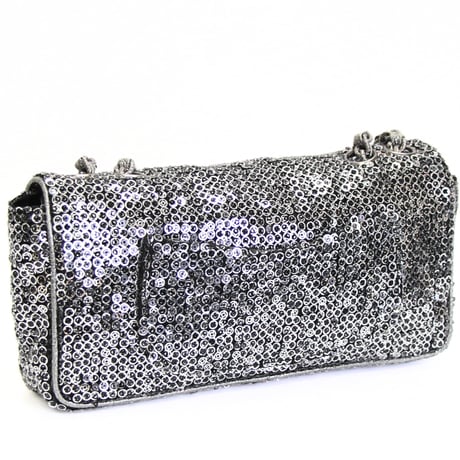CHANEL East West Flap Bag Hidden Sequins Metallic Silver ＃75690