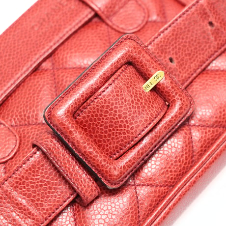 CHANEL Mini Square Belt Bag Quilted Caviar Red #76195