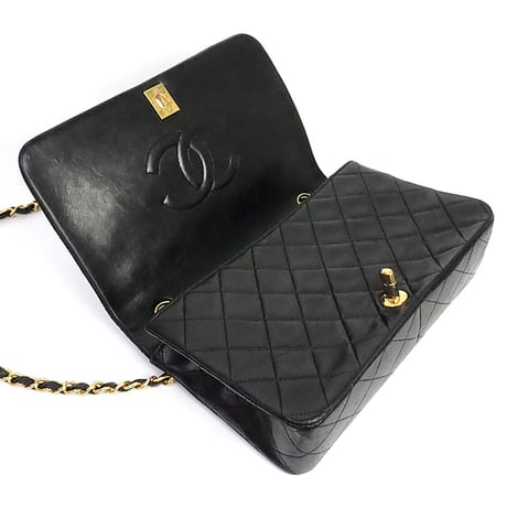 CHANEL Medium Full Flap Bag Quilted Lambskin Black #19562