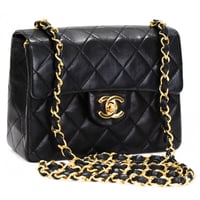 CHANEL Mini Square Flap Bag Quilted Lambskin Black #75030