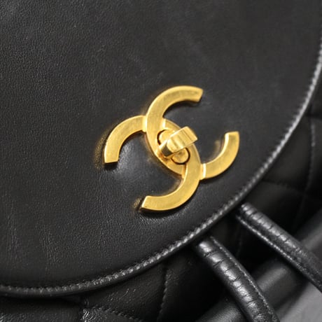 CHANEL CC Logo Drawstring Backpack Quilted Lambskin Black #76634
