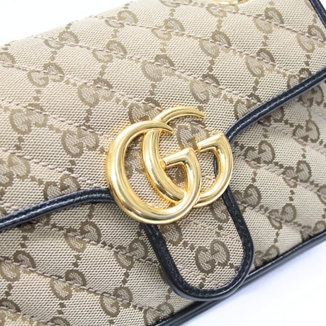 GUCCI Small GG Marmont Flap Bag Quilted GG Canvas Beige #76578