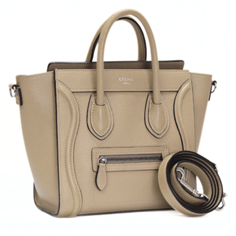 CELINE Nano Luggage Tote Bag Leather Light Beige #75600