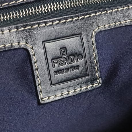 FENDI Handbag Zucchino Canvas Leather Navy ＃19817