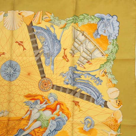 HERMES Carre 90 Silk 100% Scarf Stole "Balade Oceane" #76222