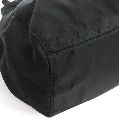 PRADA Bow Handbag Tessuto Nylon Leather Black ＃19786