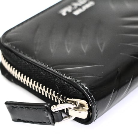 PRADA Zip-around Coin Holder Brushed Leather Black #75711