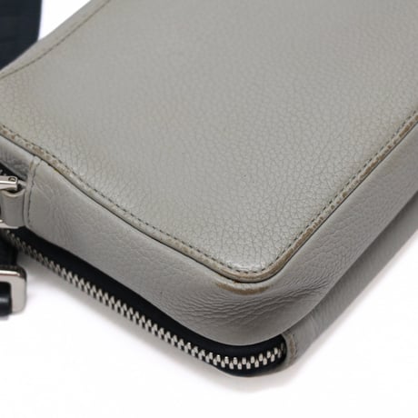 Christian Dior Double Zip Crossbody Bag Leather Gray Navy #76608