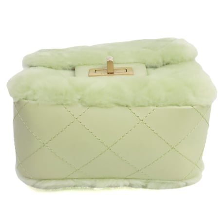 CHANEL Mini Shearling Flap Bag Quilted Leather Green #19639