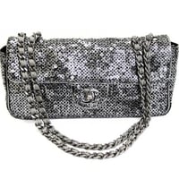 CHANEL East West Flap Bag Hidden Sequins Metallic Silver ＃75690