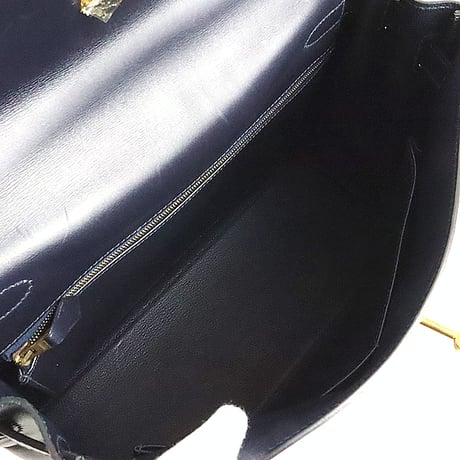 HERMES Retourne Kelly 32 Handbag Boxcalf Leather Navy ＃19513