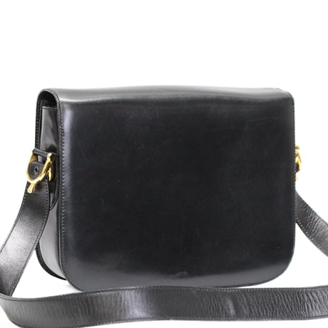 CELINE Horse Carriage Hardware Flap Shoulder Bag Leather Black #76539
