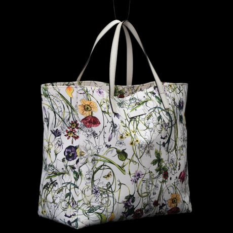 GUCCI Botanical Floral Printed Tote Bag Canvas White #75393