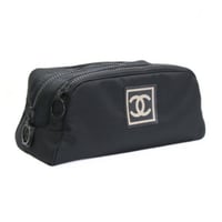 CHANEL Sports Line CC Logo Cosmetic Pouch Nylon Black #75923