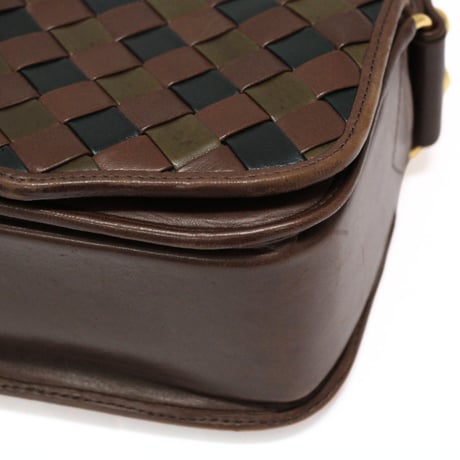BOTTEGA VENETA Crossbody Bag with Studded Strap Intrecciato Leather Black Brown #75968