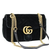 GUCCI Medium GG Marmont Flap Bag Quilted Velvet Black #76638