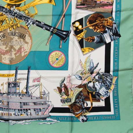 HERMES Carre 90 Silk 100% Scarf Stole "THE ORIGINAL NEW ORLEANS CREOLE JAZZ" #76747