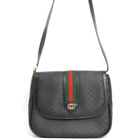 GUCCI Sherry Line Flap Shoulder Bag Micro GG Canvas Leather Black #19823