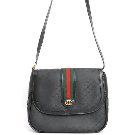 GUCCI Sherry Line Flap Shoulder Bag Micro GG Canvas Leather Black #19823