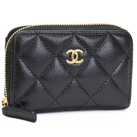 CHANEL Zip-around Coin Purse Quilted Caviar Black #76224