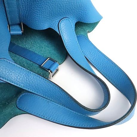 HERMES Picotin Lock PM Handbag Taurillon Clemence Leather Blue Zanzibar #19517