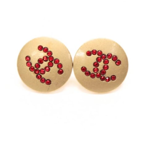 CHANEL Coco Mark Rounded Pierced Earrings Crystal Gold-toned 00A #76305
