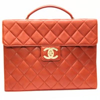 Rare! CHANEL Flap Briefcase Quilted Caviar Light Brown #75577