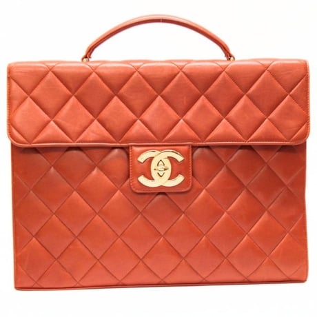 Rare! CHANEL Flap Briefcase Quilted Caviar Light Brown #75577