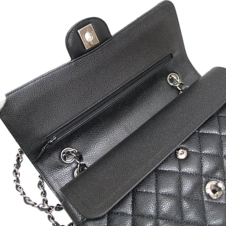 CHANEL Classic 25 Medium Double Flap Bag Quilted Caviar Black ＃76364