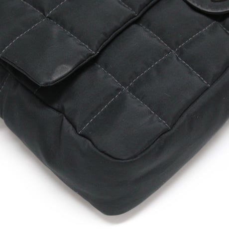 CHANEL Chocolate Bar Easy Flap Bag Quilted Nylon Black #76434