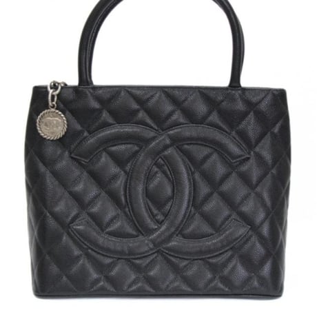 CHANEL Medallion Tote Bag Quilted Caviar Black #76800