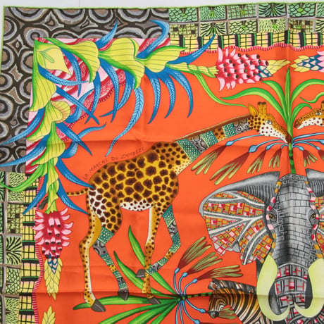 HERMES Carre 90 Silk 100% Scarf Stole "La Marche du Zambeze" #76516