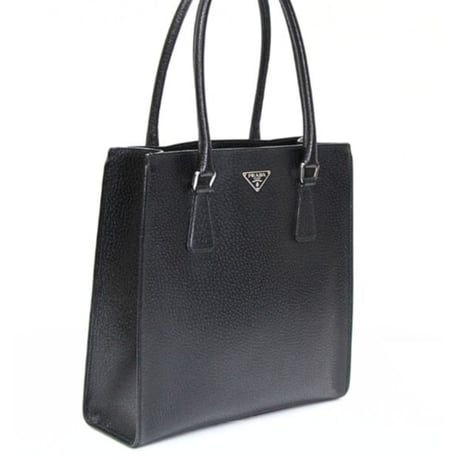 PRADA Triangle-Logo Tote Bag Leather Black #75788