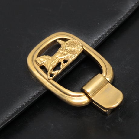 CELINE Horse Carriage Hardware Flap Shoulder Bag Leather Black #76540