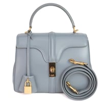 CELINE Small 16 Shoulder Bag Shiny Calf Leather Blue Grey #20347